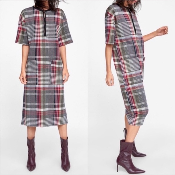 Zara large plaid dress with pockets new with tags - Picture 1 of 12